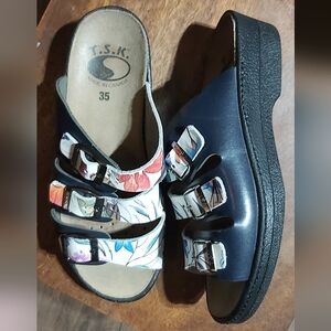 T.S.K. floral leather slides